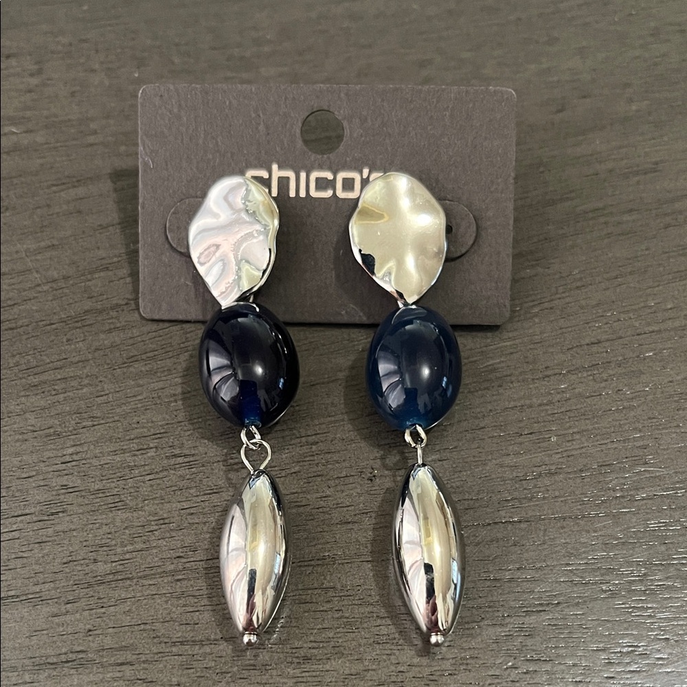 Chico's Silver and Navy Drop Earrings New